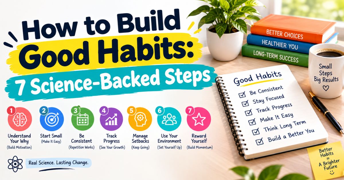 Person checking off a daily habit tracker on a calendar next to a morning coffee
