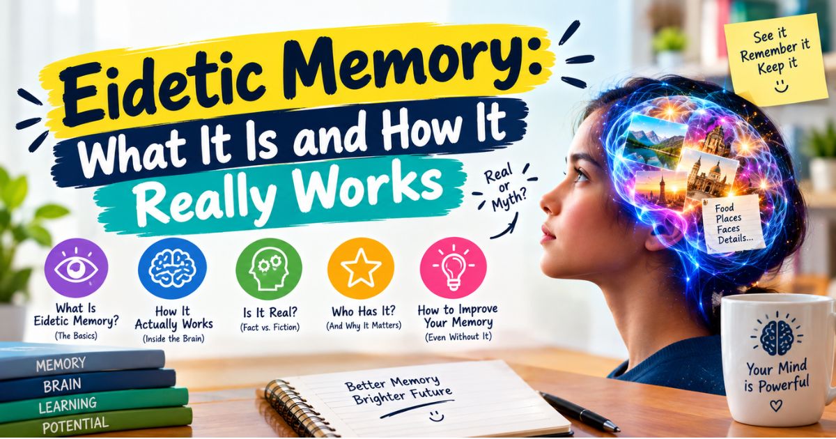 Illustration of a person recalling a detailed mental image, representing eidetic memory